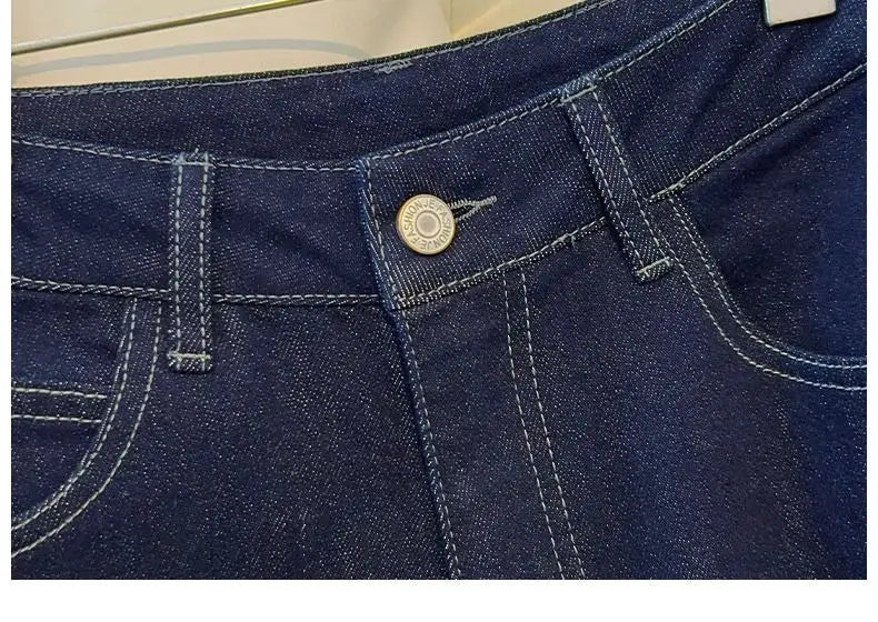 Jean femme wide leg délavé – Revers rayé streetwear