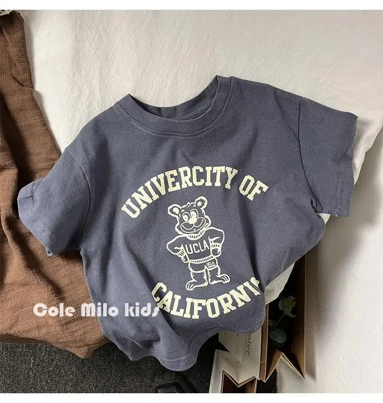 Pure Cotton Kids T-shirt Summer Clothes Short Sleeved Tops Tees Children Costume Fashion Cartoon Boys T Shirts Round Collar