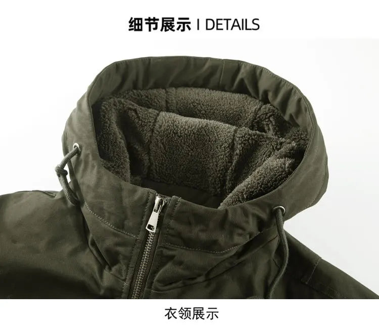 New 2026 Men's Thicken Warm Cotton Jackets Autumn Winter Fleece-lining Loose Casual Hooded Cargo Coats Men Parkas Jackets M-6XL