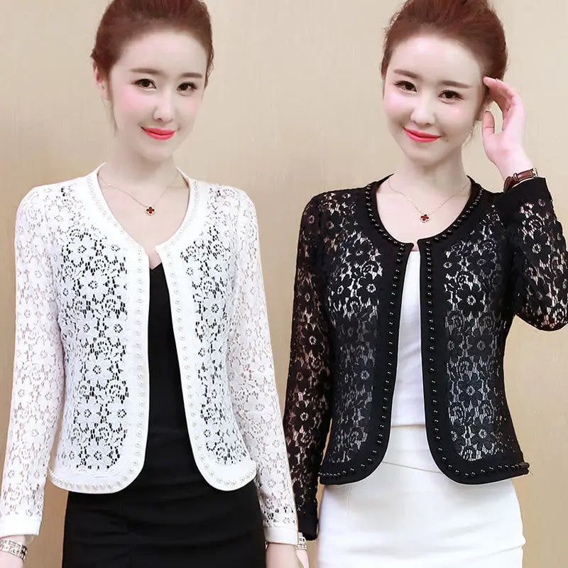 Veste courte en dentelle femme — Cardigan léger printemps-été
