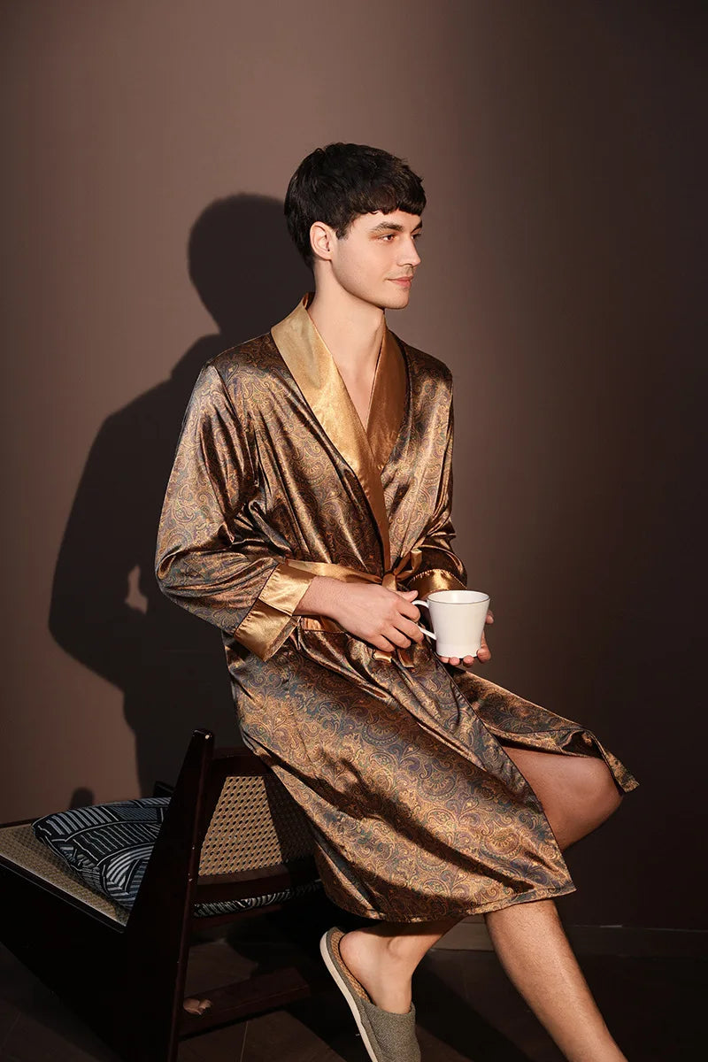 Peignoir Homme Soie de Glace — Imprimé, Léger & Confortable