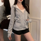 Sweat À Capuche Zipé Femme Slim – Poches Style Coréen Automne 2025