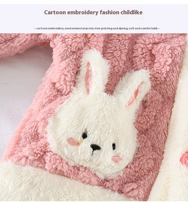 Pyjama Fille Flanelle Motif Lapin – Chaud Kawaii Automne Hiver 90-130cm