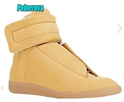 Sneakers Montants Cuir Brillant Homme – Semelle Épaisse Lacets Automne Hiver