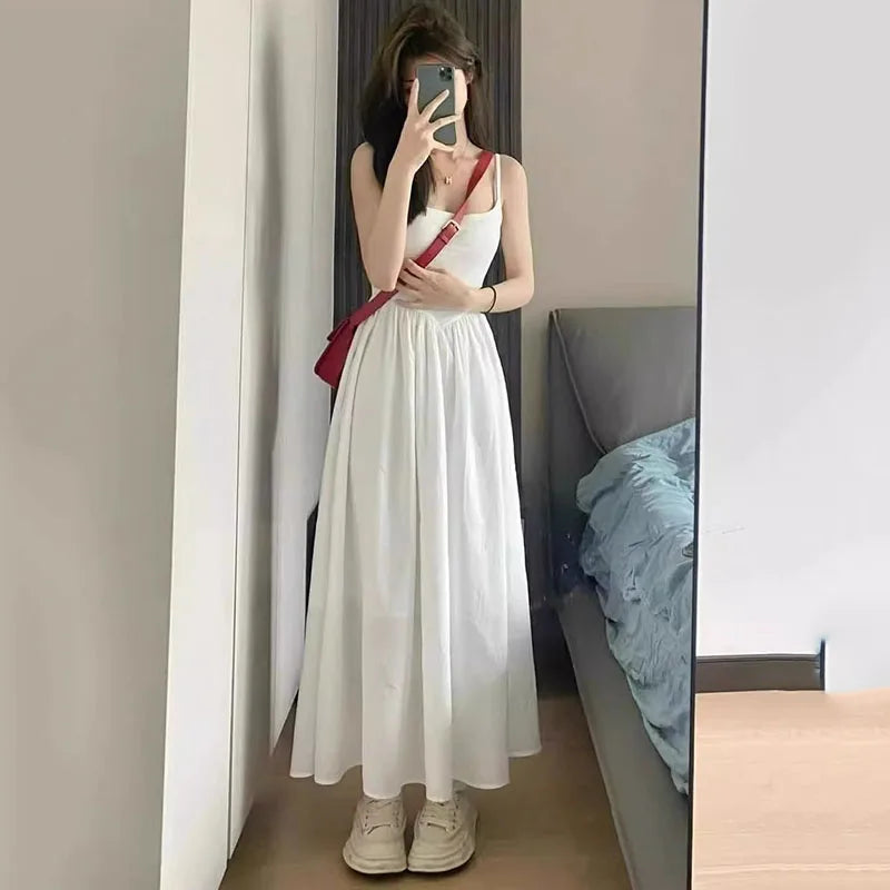 Robe longue femme à bretelles – Streetwear fluide taille haute