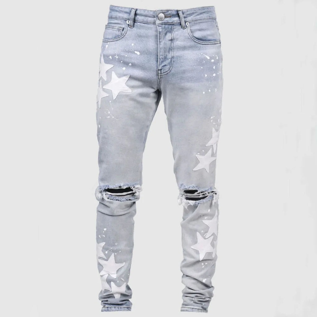 Jean homme slim déchiré – Streetwear délavé bleu, gris ou bleu clair
