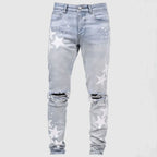 Jean homme slim déchiré – Streetwear délavé bleu, gris ou bleu clair