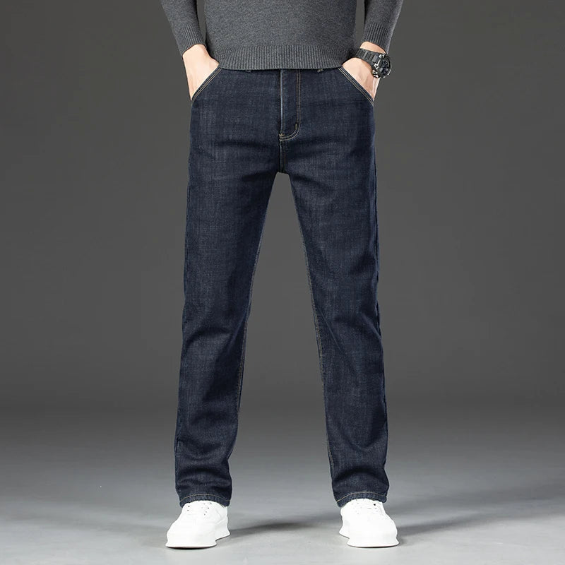 2026 Winter Fleece Thick Warm Men Jeans Slim Skinny Stretch Straight Classic Version of  Denim Plush Pants Male Brand Clothing