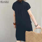 Robe femme ZANZEA à manches courtes – Cordon à la taille