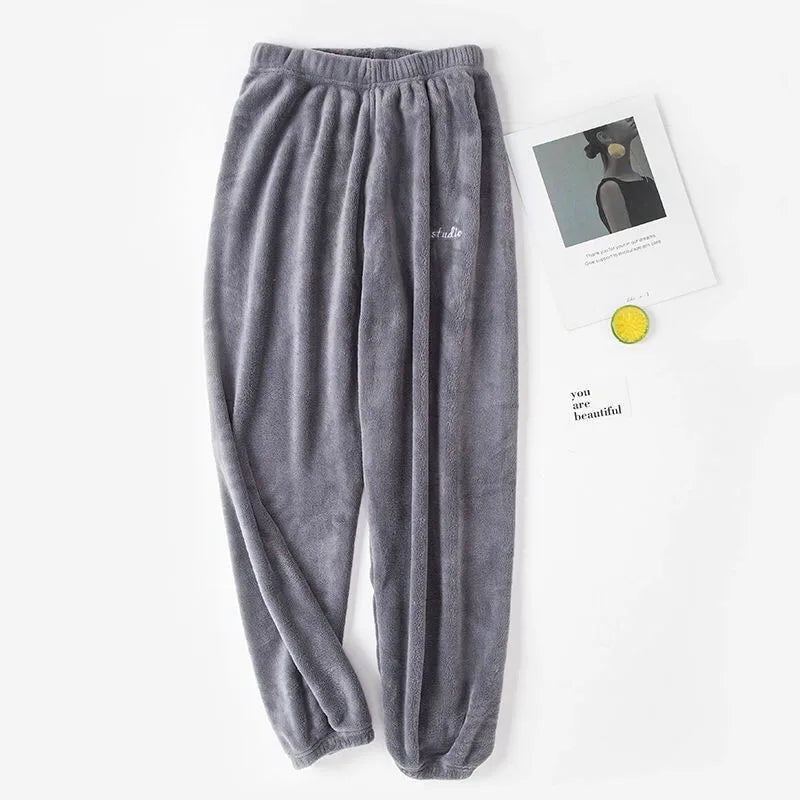 Winter Plush Pajama Pants for Women Soft Fleece Lined Thermal Lounge Wear Warm Elastic Waist Sleep Pants Cozy Home Clothing