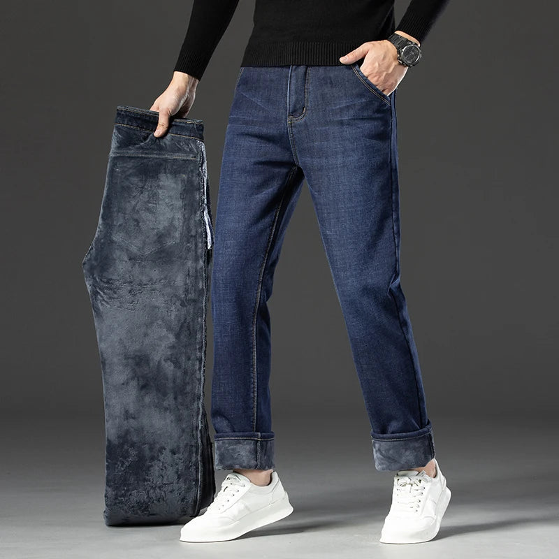 2026 Winter Fleece Thick Warm Men Jeans Slim Skinny Stretch Straight Classic Version of  Denim Plush Pants Male Brand Clothing