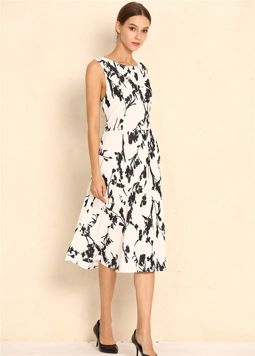 Summer Women Dress Clothing Floral Print Robe Retro Swing Casual Vintage Rockabilly