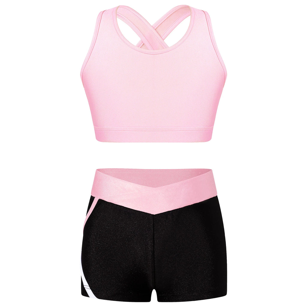 Children's Clothing Girls Ballet Dance Suits Crop Top + Shorts Sports Sets for Running Gym Workout Outfit 8 10 14 16 Kids Sets