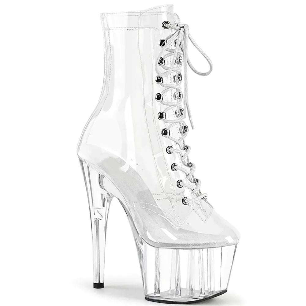Bottines Pole Dance Transparentes Talon 17-20cm – Plateforme Laçage Scène