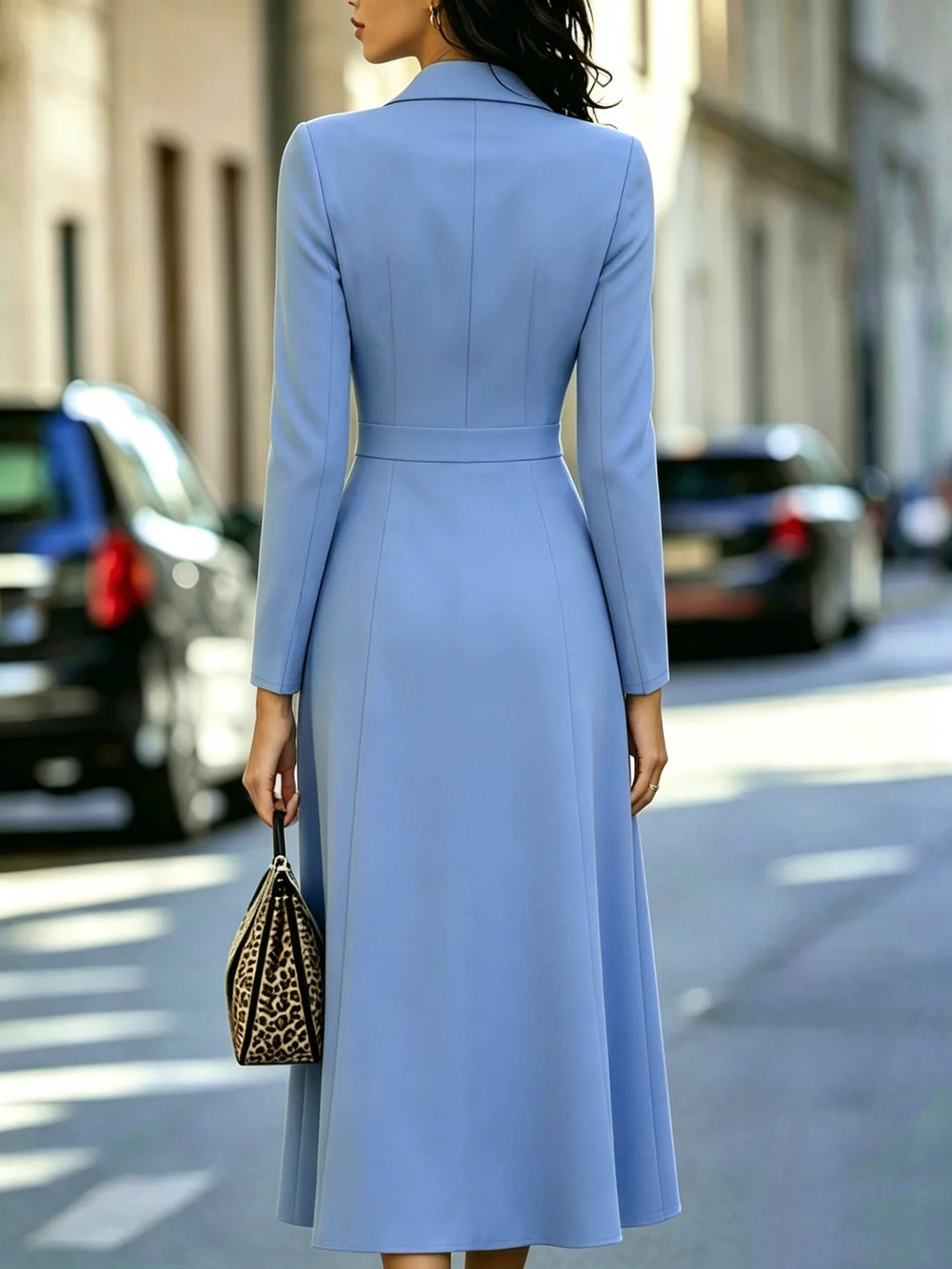 Robe femme A-line mi-longue – Manches longues et col V