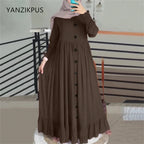 Retro Loose Large Round Neck Ruffle Dress, Arab Robe, Cotton and Hemp