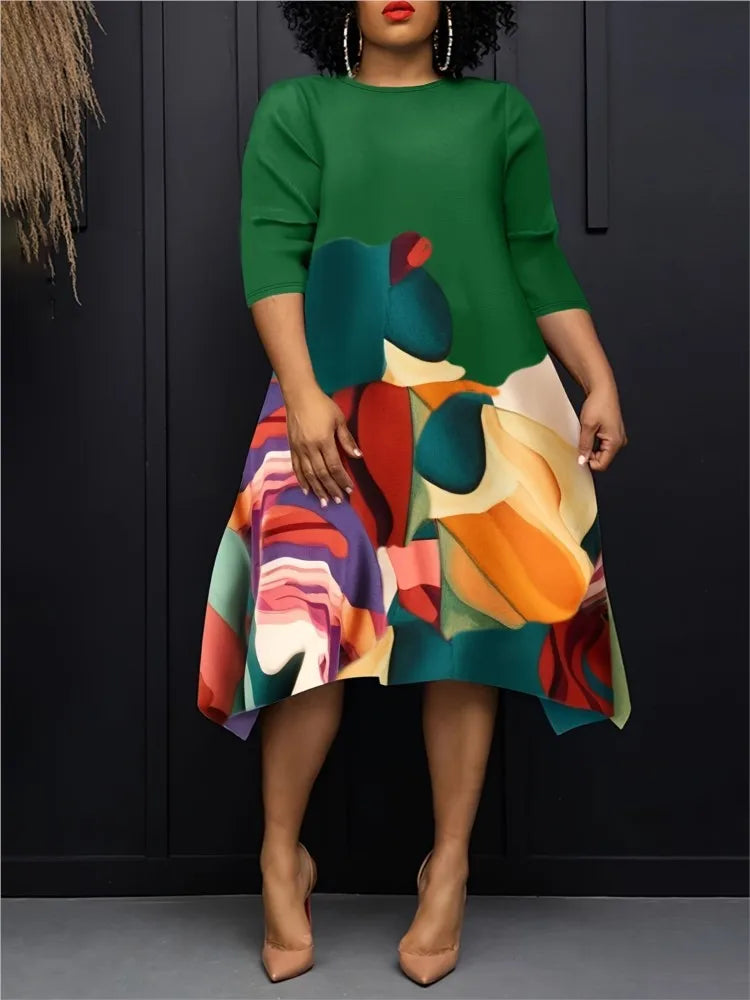 Casual Long Sleeve Woman Dress Office Lady Spring Summer Fashion Elegant O-neck Floral Print Dresses For Women 2024 Female