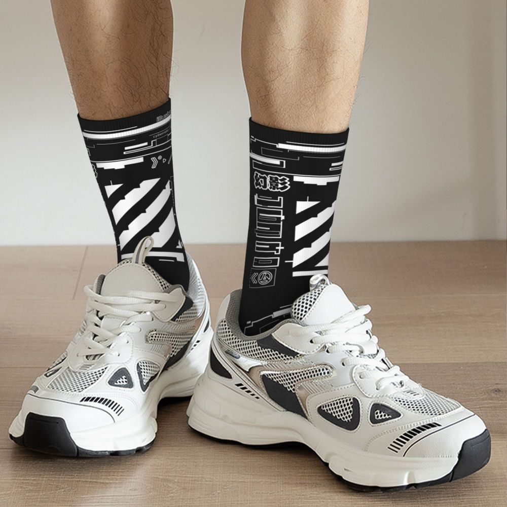 Techwear Men's Crew Socks Unisex Fun Japanese Future Tech Street Wear Style Spring Summer Autumn Winter Dress Socks