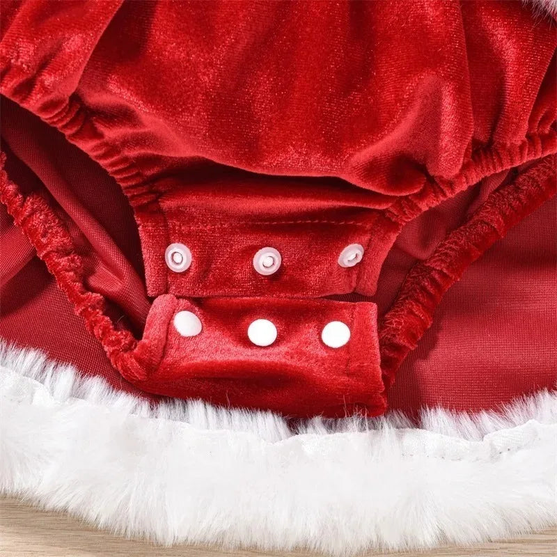 Baby Girl's Christmas Velvet Dress with PP shorts & Hat Set ,Pom pom Trim baby girl clothes,크리스마스 아기의상 ,vestido bebê menina luxo