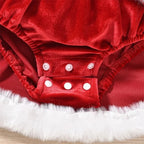 Baby Girl's Christmas Velvet Dress with PP shorts & Hat Set ,Pom pom Trim baby girl clothes,크리스마스 아기의상 ,vestido bebê menina luxo