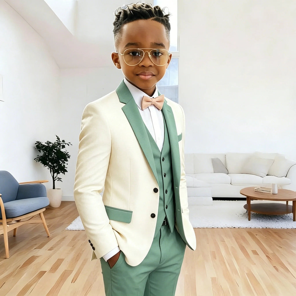 Boys Suits Jacket Vest Pants 3 Piece Set Formal Wedding Tuxedo Fashion Clothes for Kids Notched Lapel Blazer Child Clothes