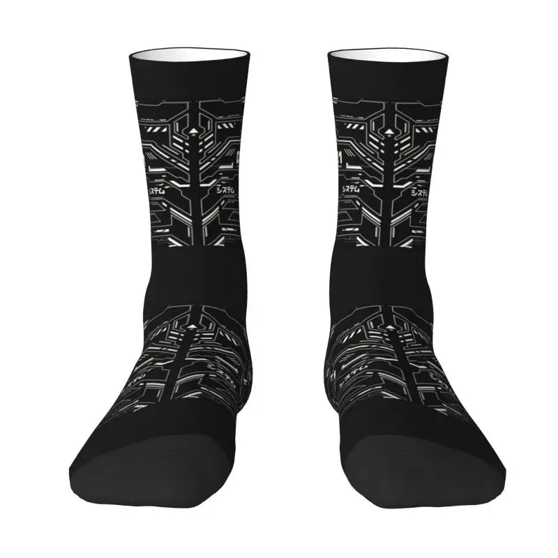 Techwear Men's Crew Socks Unisex Fun Japanese Future Tech Street Wear Style Spring Summer Autumn Winter Dress Socks