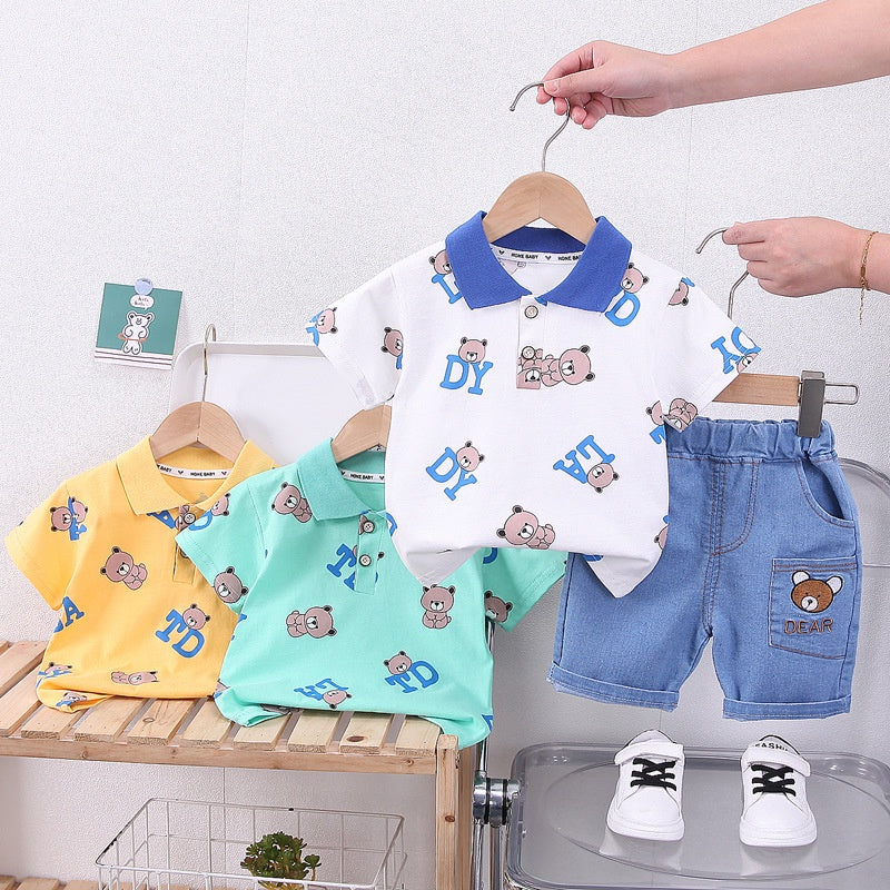 Summer Kids Baby Boys Cartoon Bear Suits Short Sleeve T-Shirt Shorts Casual Clothes Outfit Girls Clothing 2PCS/Set
