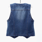 Gilet en jean femme – Col V et fermeture boutonnée