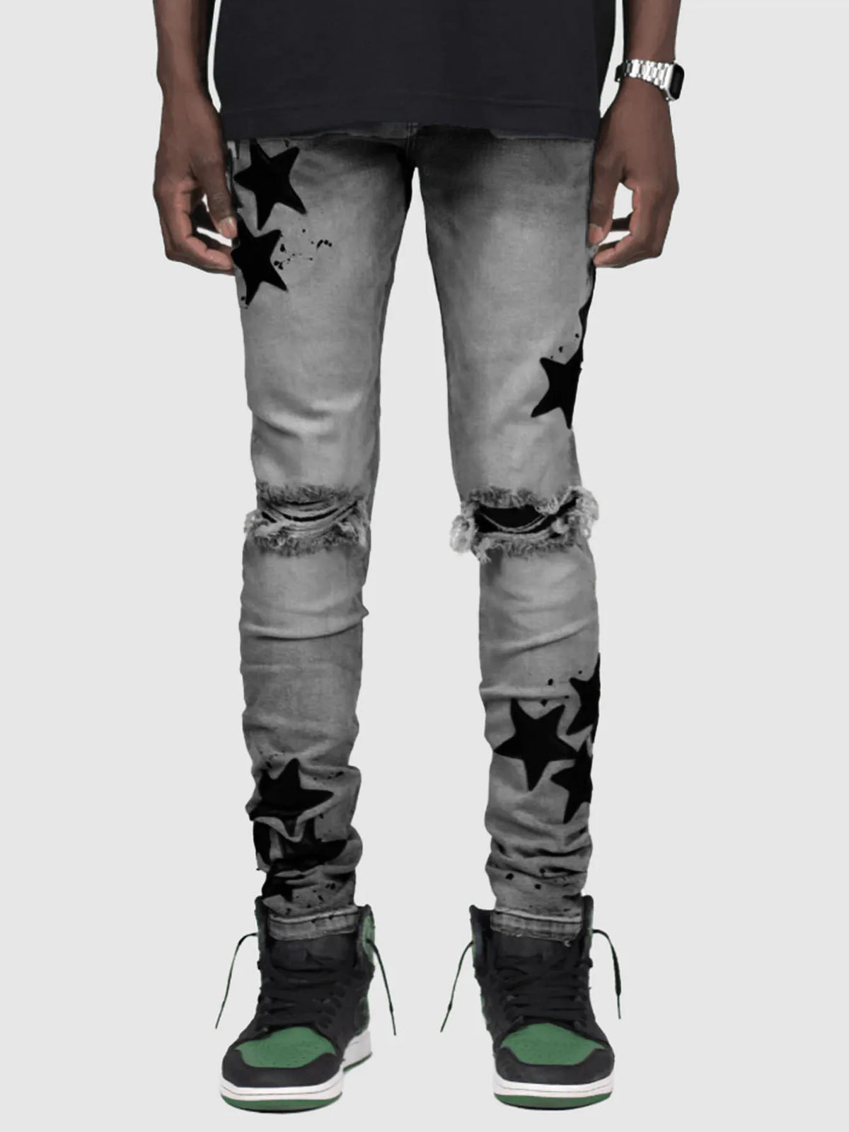 Jean homme slim déchiré – Streetwear délavé bleu, gris ou bleu clair