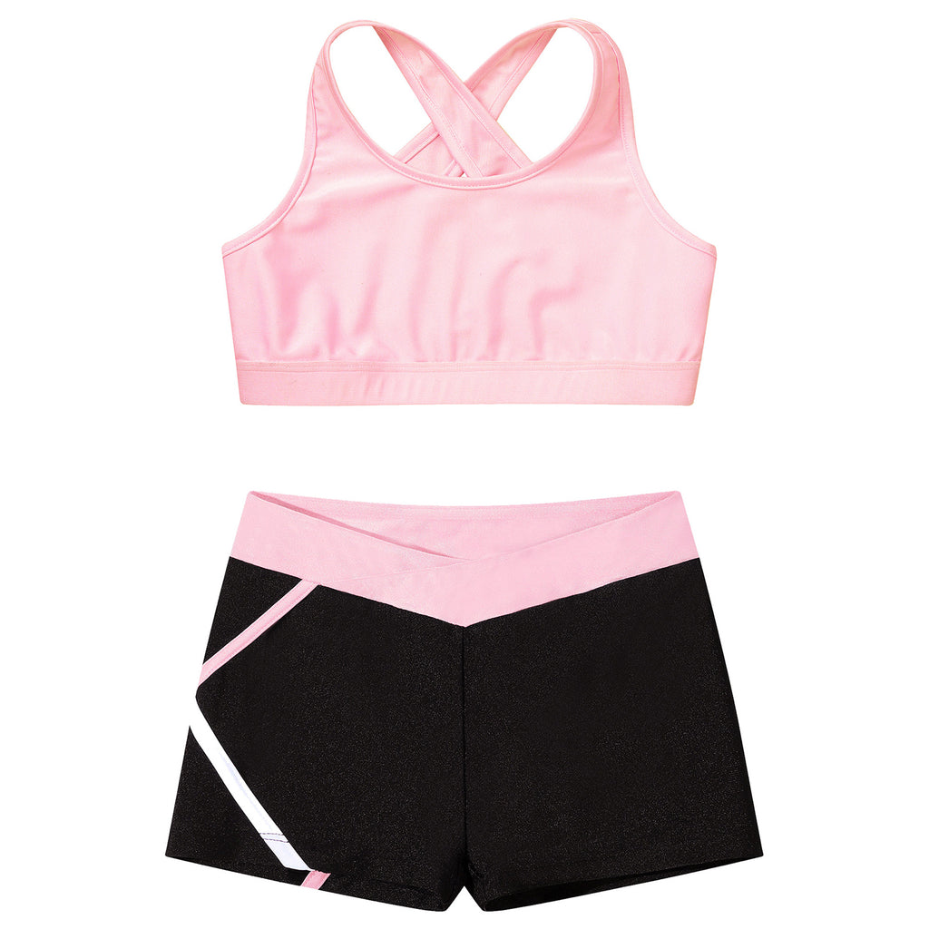 Children's Clothing Girls Ballet Dance Suits Crop Top + Shorts Sports Sets for Running Gym Workout Outfit 8 10 14 16 Kids Sets