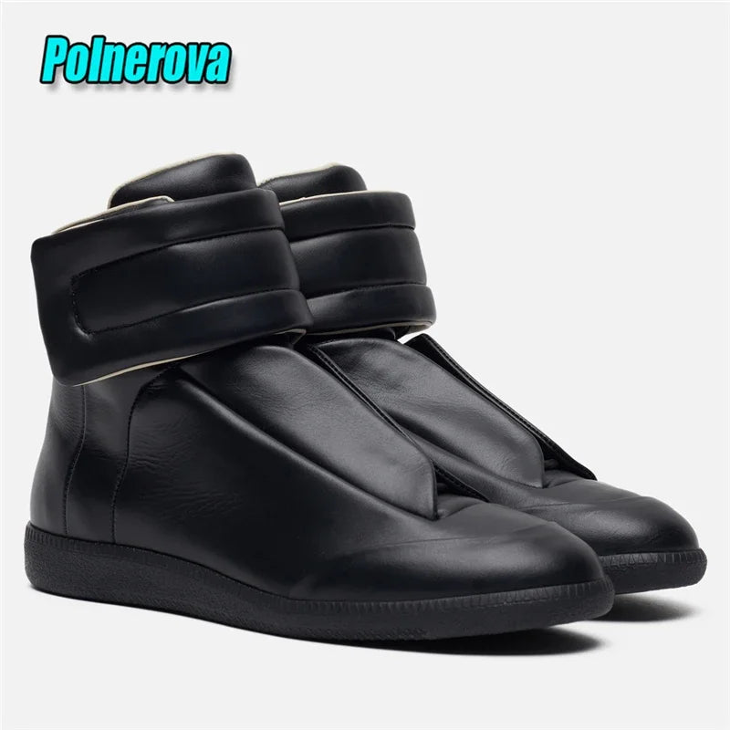 Sneakers Montants Cuir Brillant Homme – Semelle Épaisse Lacets Automne Hiver