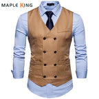 New Brand Dress Vests For Men Casual Slim Fit Mens Suit Vest Double breasted Waistcoat Gilet Homme Formal Business Jacket XXL