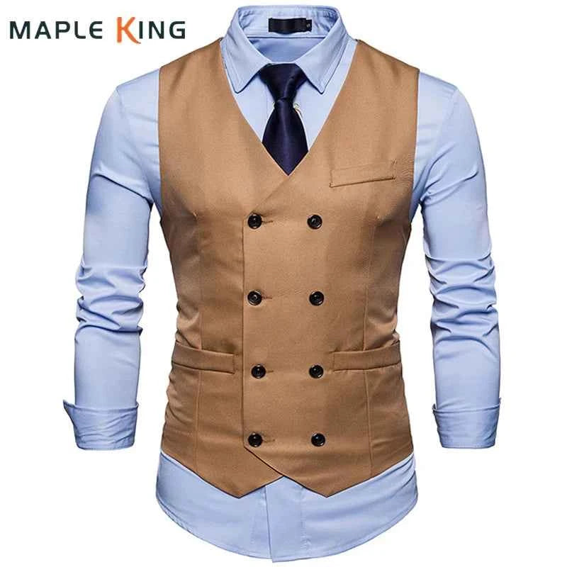 New Brand Dress Vests For Men Casual Slim Fit Mens Suit Vest Double breasted Waistcoat Gilet Homme Formal Business Jacket XXL