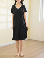 Plus size L to 6XL Modal V-Neck sleepdress summer women Loose homewear dress solid color casual long nightdress comfort homewear