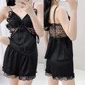 Pink Lingerie Sleeveless Top&shorts Women's Satin Sleepwear Sexy Butterfly Lace Nightwear 2Pcs Pajamas Suit Lady Summer New