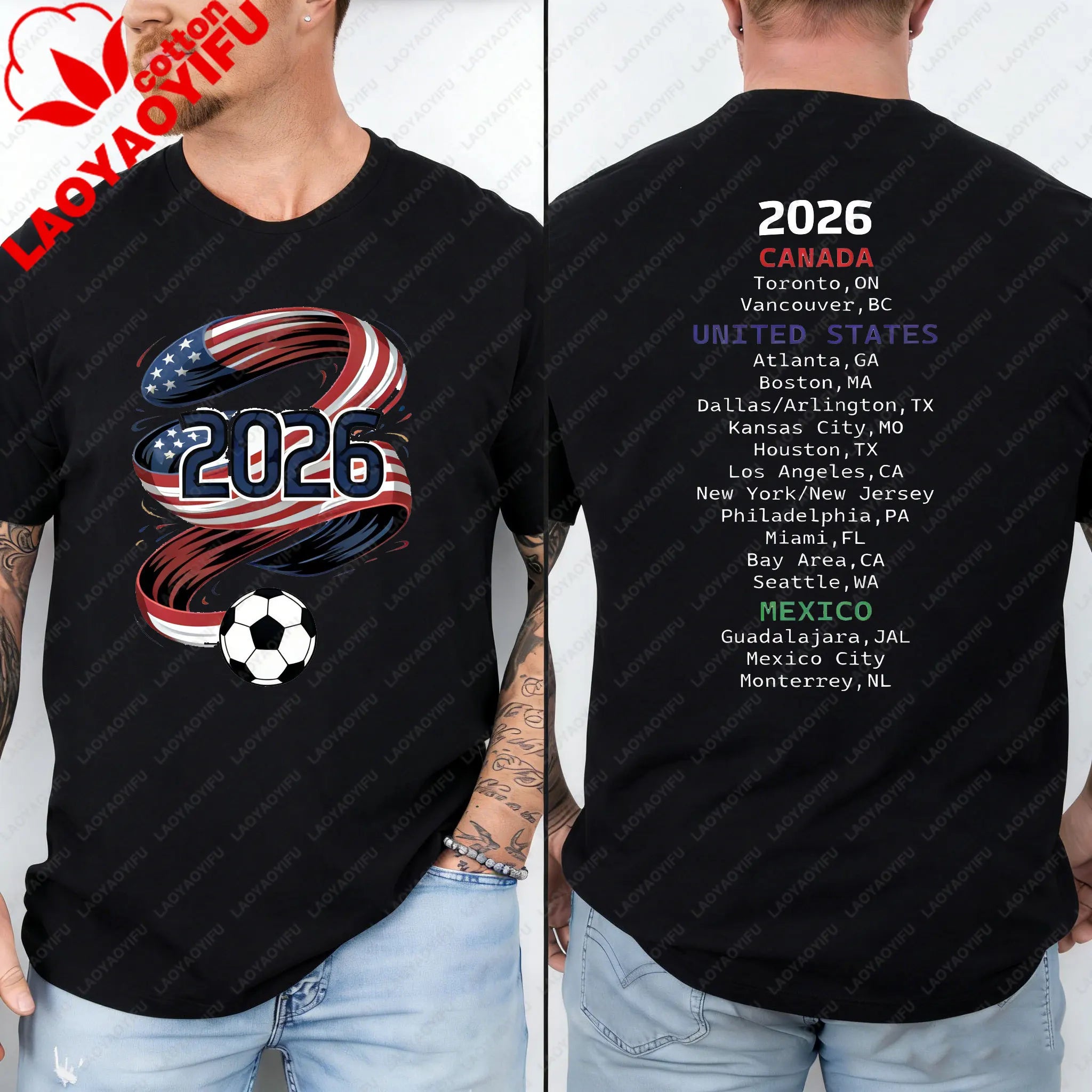 2026 Soccer Part Supplies T-shirts North America Soccer T-Shirt Host Cities List Soccer Fan Gift Shirt Apparel Graphic T Shirts
