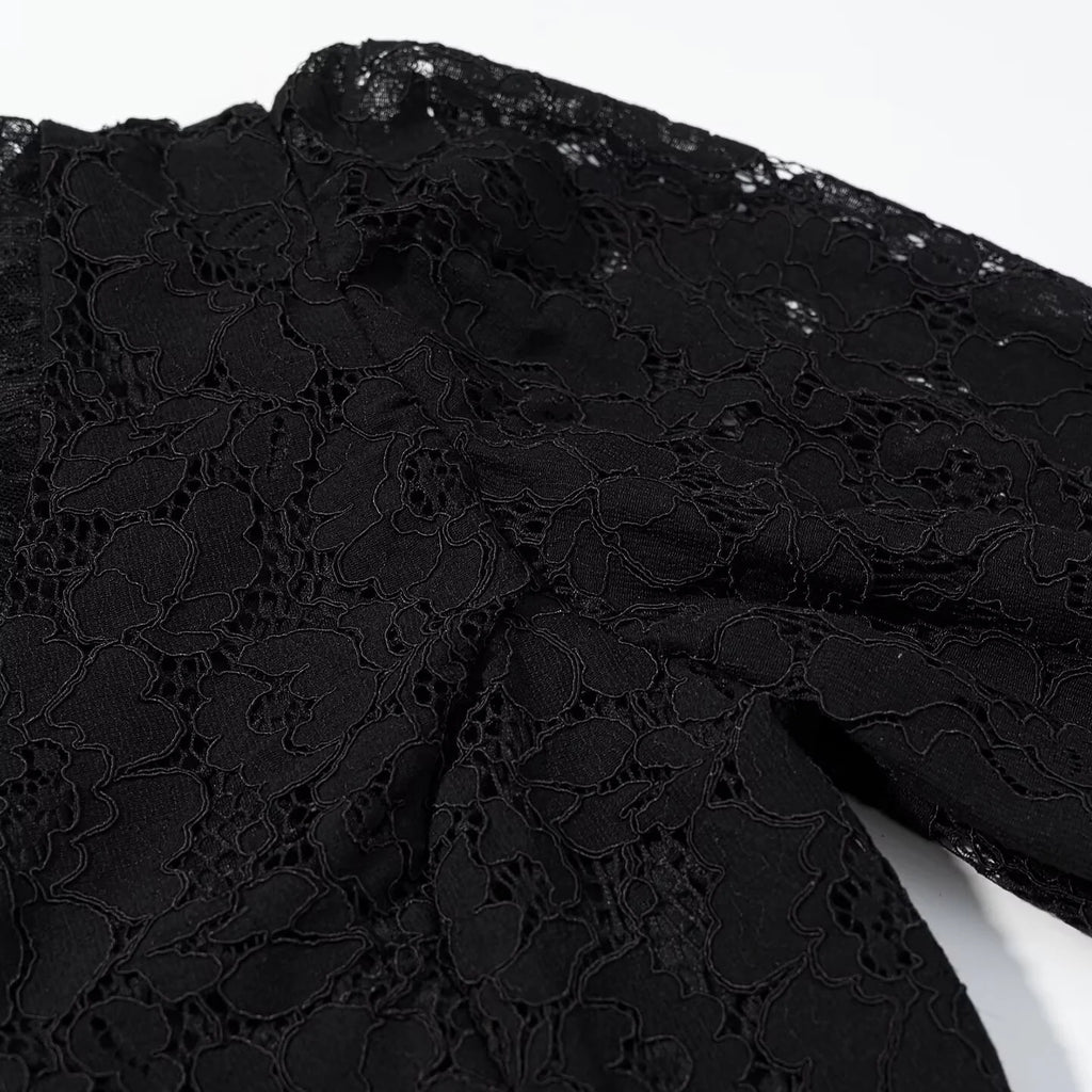 Elegant Solid Lace Ruffles Maxi Skirt Set Women Vintage Single Breasted Flared Sleeve V-neck Slim Blouse Suit Lady Party Outfits