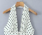 YENKYE French Style Retro Polka Dot Deep V Halter Dress Women Sexy