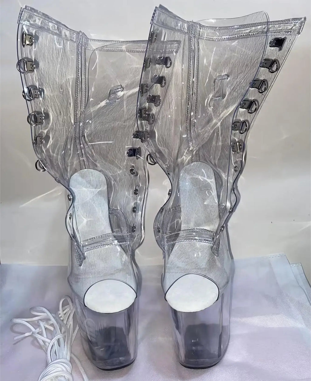 Bottines Pole Dance Transparentes Talon 17-20cm – Plateforme Laçage Scène