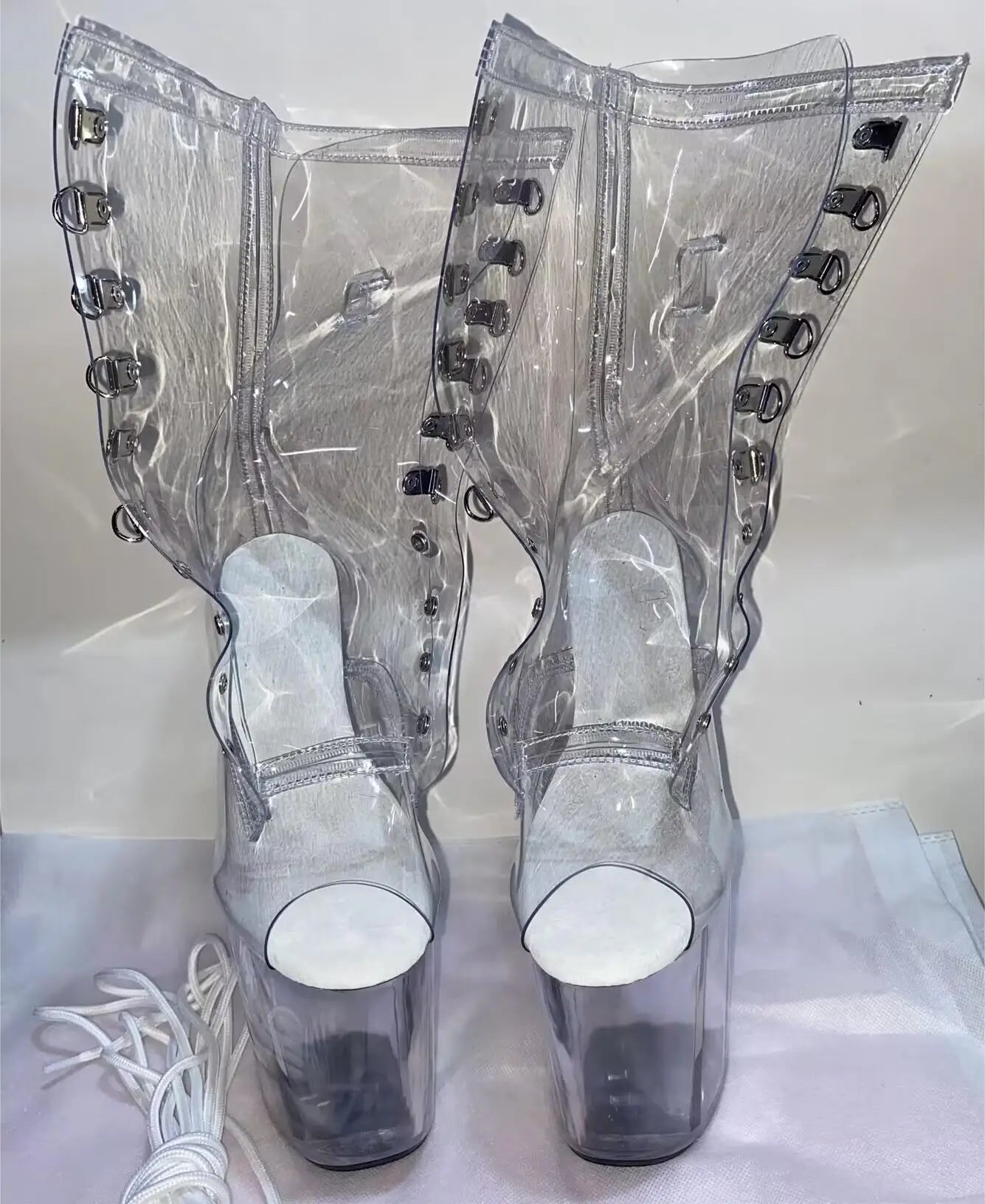 Bottines Pole Dance Transparentes Talon 17-20cm – Plateforme Laçage Scène