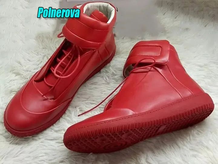 Sneakers Montants Cuir Brillant Homme – Semelle Épaisse Lacets Automne Hiver