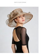  French Vintage Women Foldable Organza Church Derby Hat Ruffles Wide Brim Uv Protection Sun Hat  Ladies Outdoor Styling