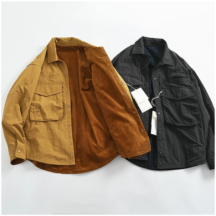Veste Cargo Réversible Homme A+B – Poches Multiples Casual Américain Automne Hiver