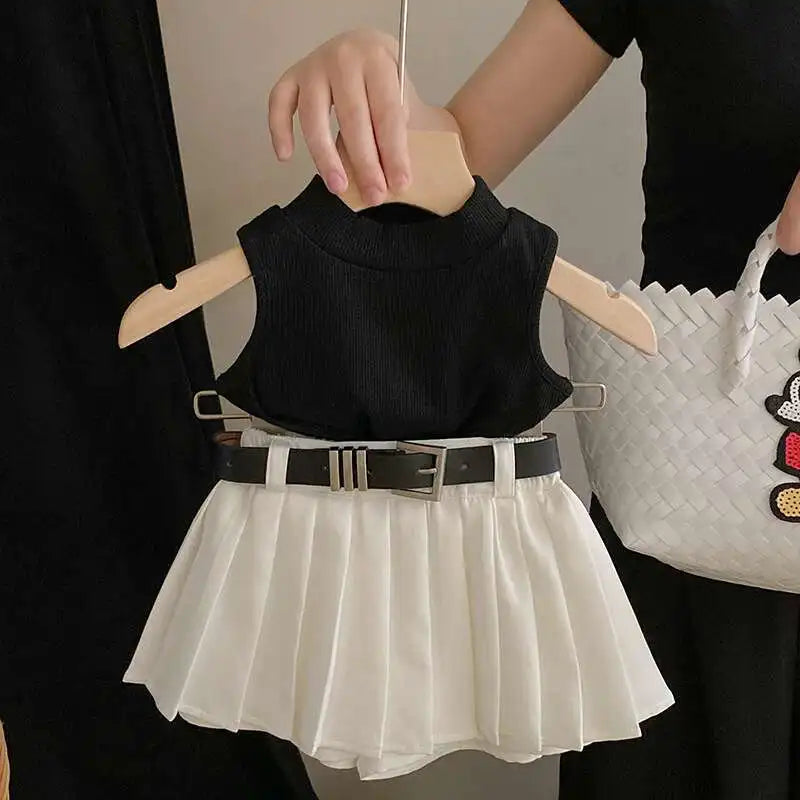 Childrens Clothing 2024 Summer New Girl's Fashion Tank Top Sweet Cool Fashion Skirt Set Baby Girl Sweet Simple Clothes