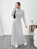 Women's Clothing 2025 Autumn/Winter Elegant Slim-Fit Turtleneck Solid Color Sweater Dress