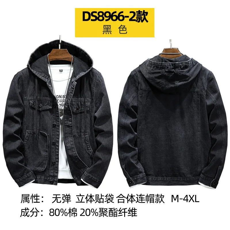 Veste Jean Homme À Capuche – Casual Manches Longues Printemps Été 2025