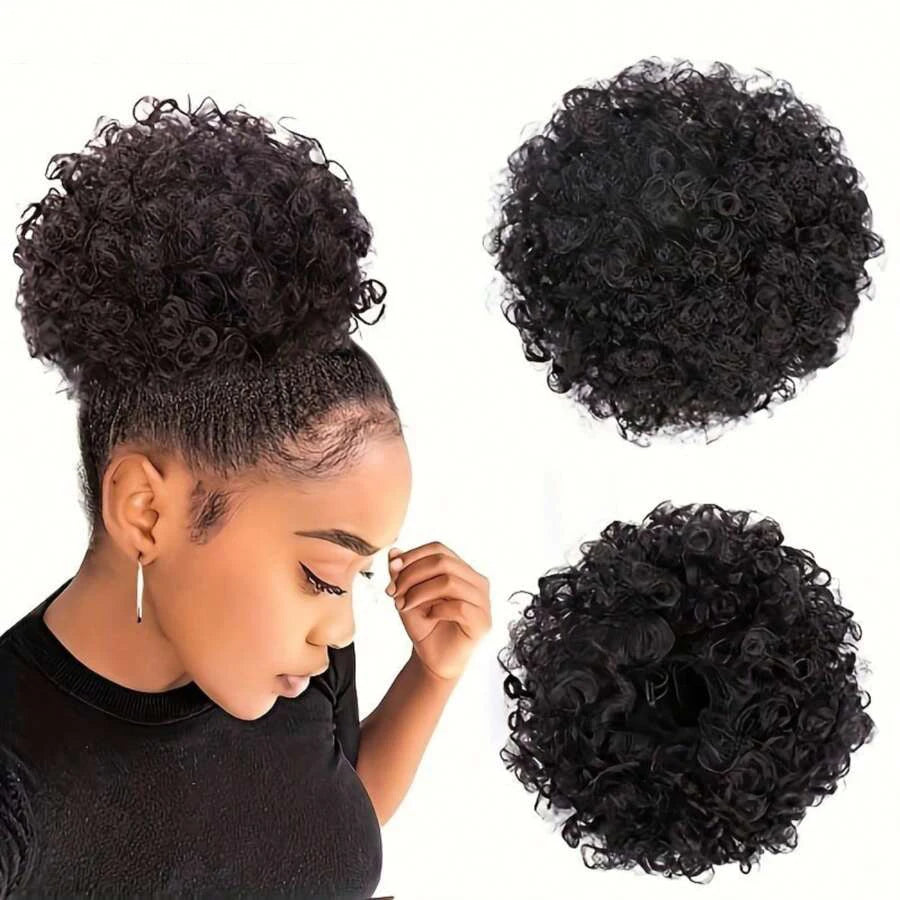 1Pc Afro Puff Drawstring Ponytail Short Kinky Curly Afro Ponytail Synthetic Hair Puffs Afro Bun Ponytail for Black Women