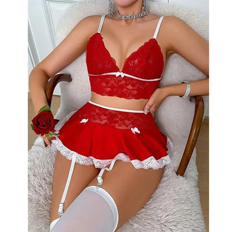 Cosplay Uniform Nurse Maid Uniform Sexy Crotchless Mini Skirt Lace Bra Kit Garters Sets Sexy Outfit Lingerie Erotic Costumes