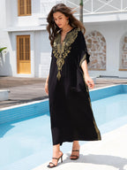 Boho Dress Women's Fashion Cotton Embroidered Beach Sun Protection