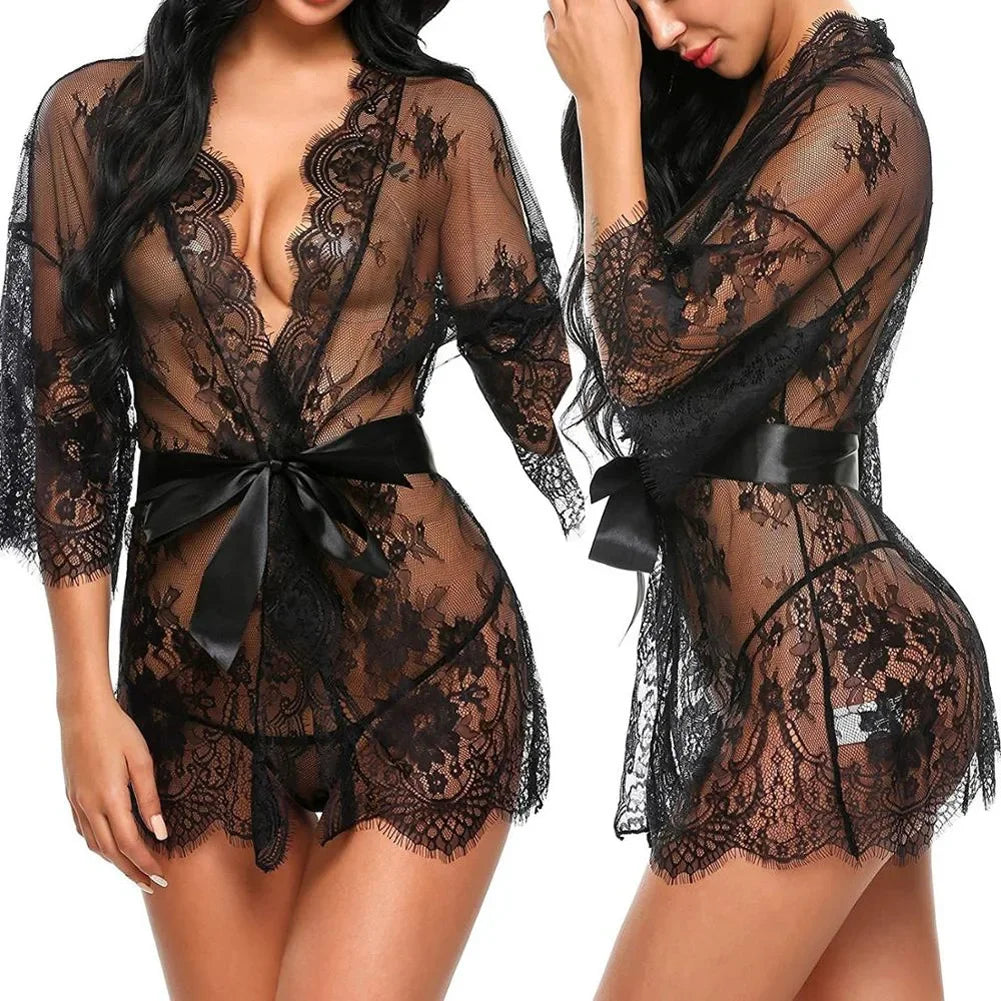 Kimono Dentelle Transparent Femme